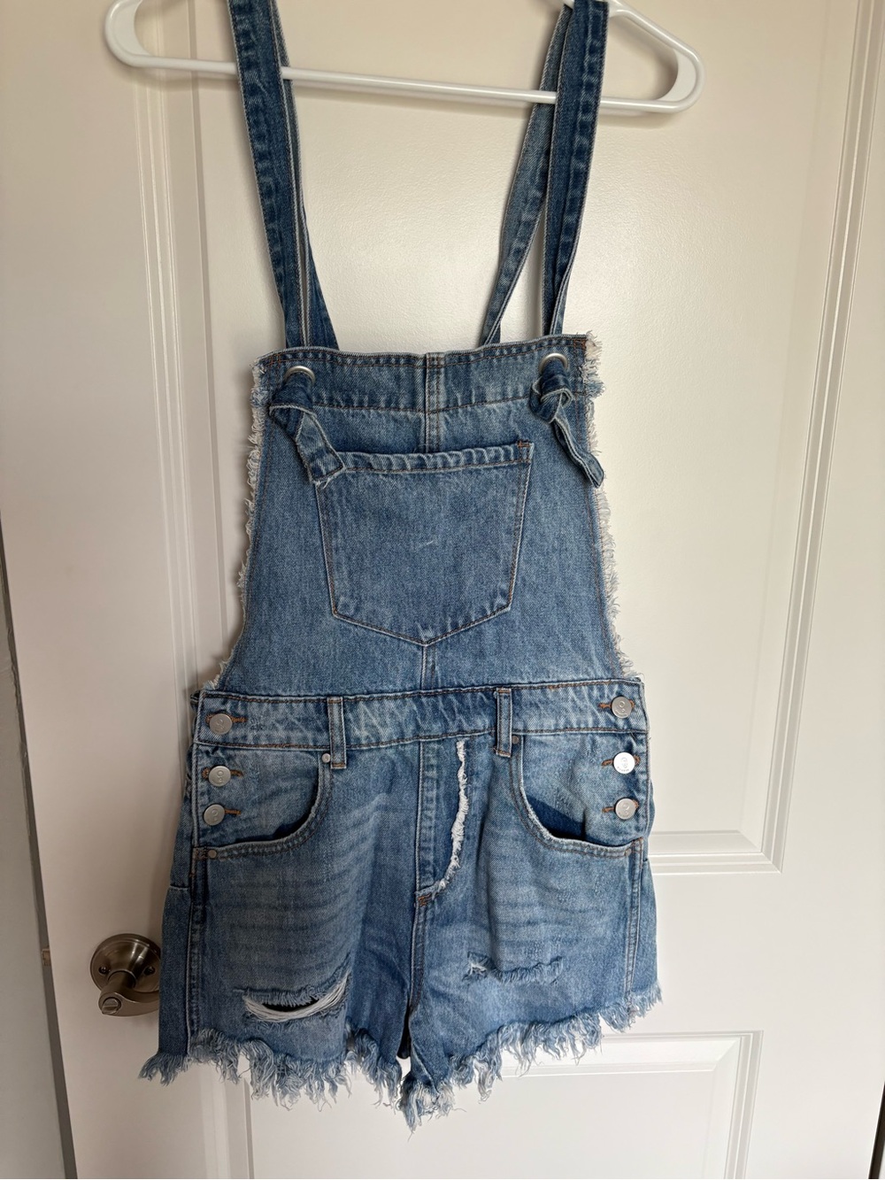 Light Wash Denim Overall Shorts